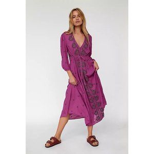 NWT FREE PEOPLE EMBROIDERED FABLE MIDI DRESS LUSH COMBO